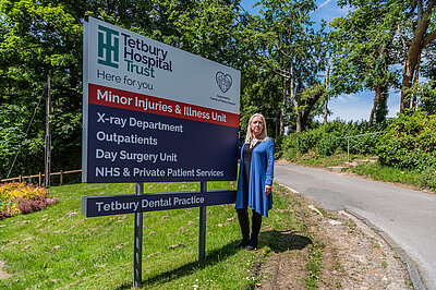 Roz outside Tetbury Hospital